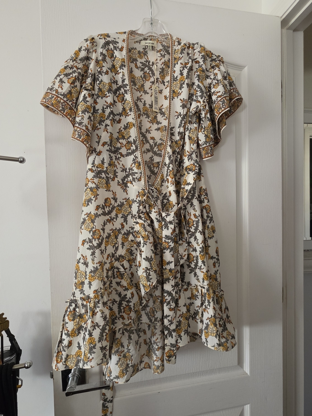 Floral Wrap Dress in White and Mustard